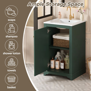 Bathroom Vanity With Sink, Freestanding Single Cabinet Set, Soft Close Door, Adjustable Shelf