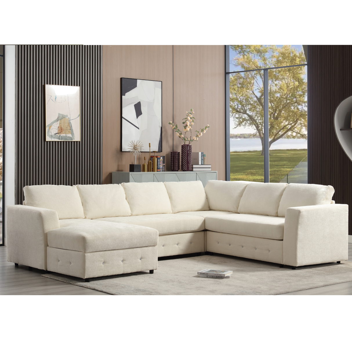 110.75" Sectional Sofa with Chaise Storage