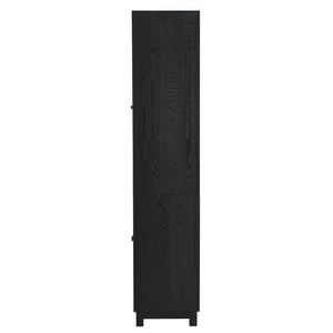 Mid Century Modern Style Tall Display Cabinet With Glass Doors For Collectibles - Black
