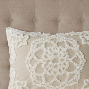 Tufted Cotton Chenille Medallion Fringe Coverlet Mini Set Taupe Full/Queen