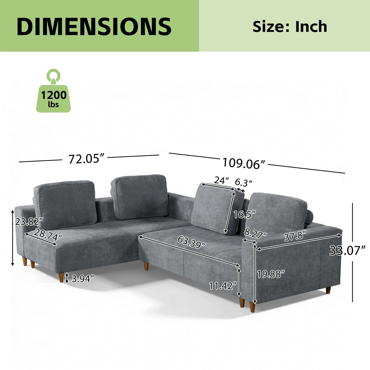 2-Piece 109" L-Shape Convertible Sectional Sofa