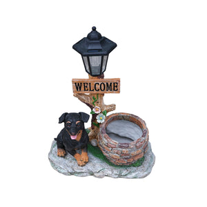 Puppy Dog Solar Planter Outdoor Statue