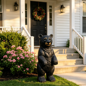 19.69" Weather Resistant Resin Standing Black Bear Sculpture