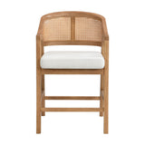 Wooden Frame Counter Stool with Rattan Back, Set of 2