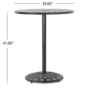 Elegant Cast Aluminum Round Bar Table with Romantic Filigree Design - Copper