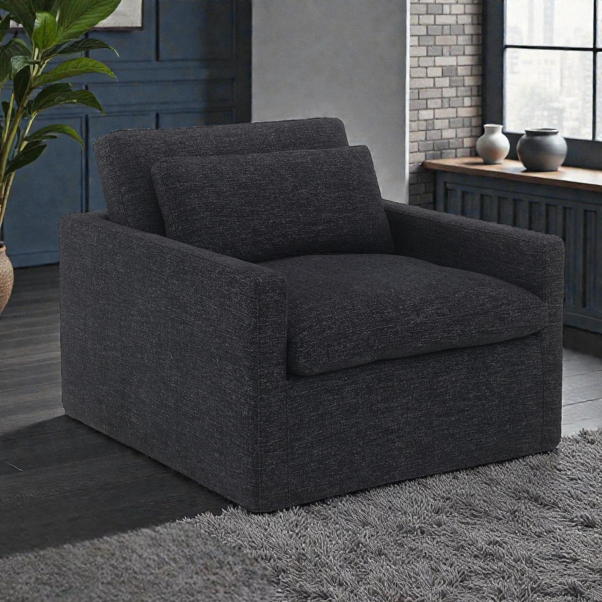 Frederick Dark Gray Fabric Swivel Chair w/Pillow