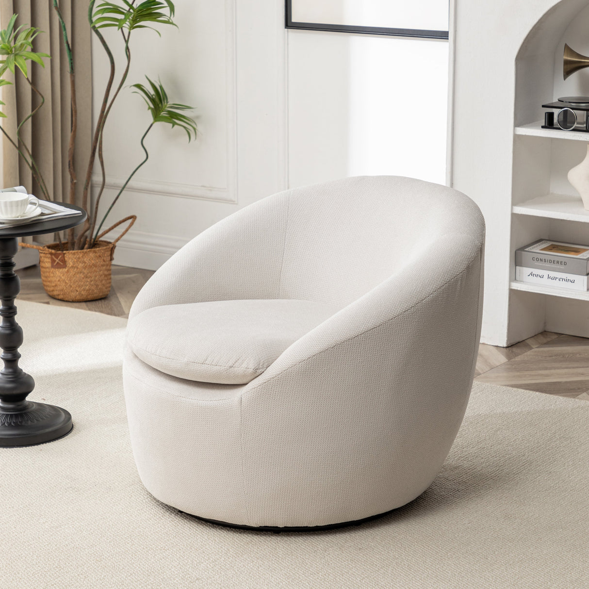 Winnie Modern Teddy Fabric Swivel Barrel Chair