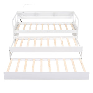 Daybed With 2 Trundles, 3 Storage Cubbies, Built In USB Charging Light