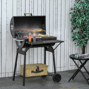 30-Inch Portable Barrel Charcoal BBQ Grill with Thermometer - Steel