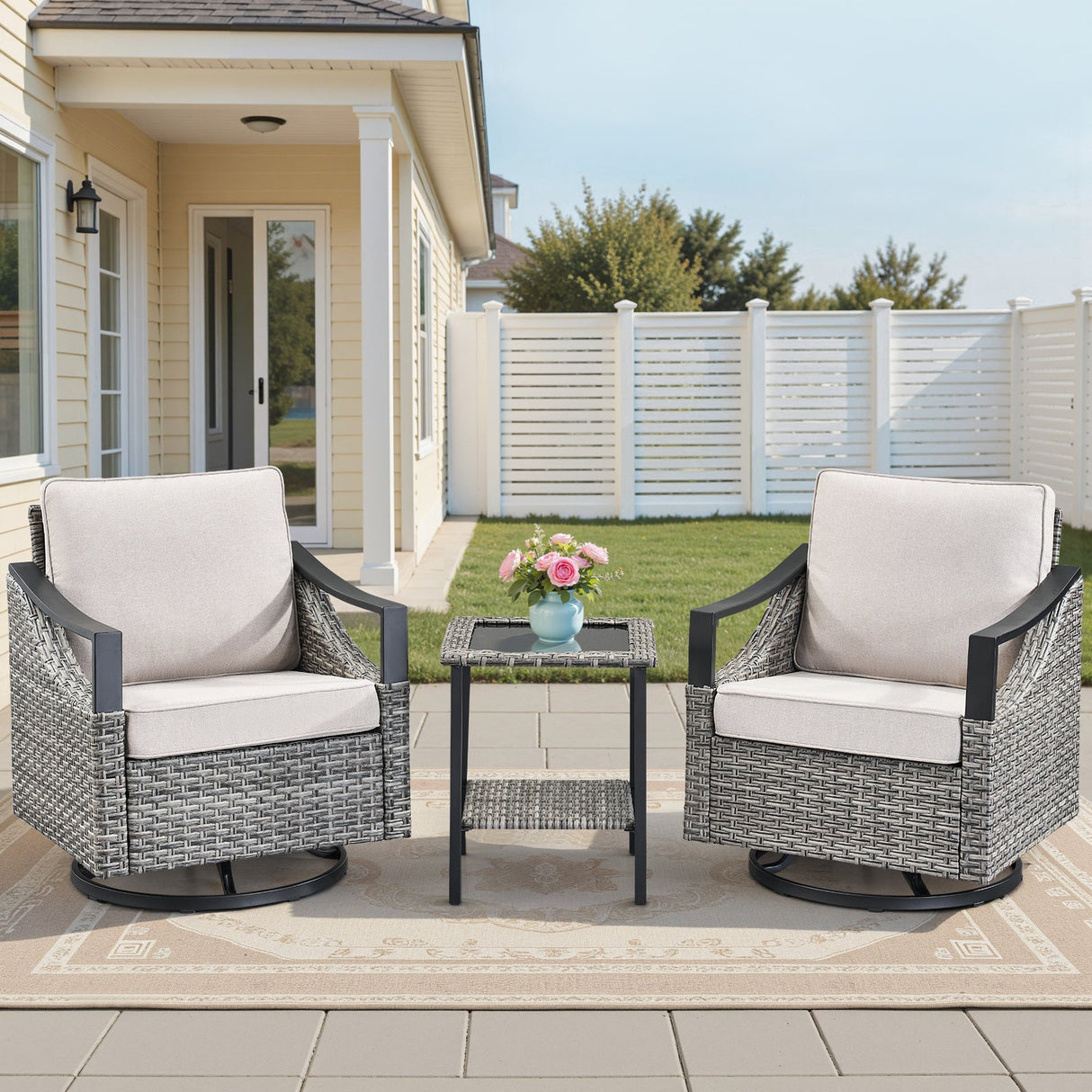 3-Piece Outdoor Conversation Set with Swivel Rocking Chairs
