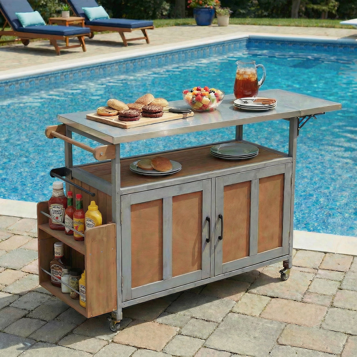 Foldable Outdoor Kitchen Island Patio Mobile Kitchen Cart