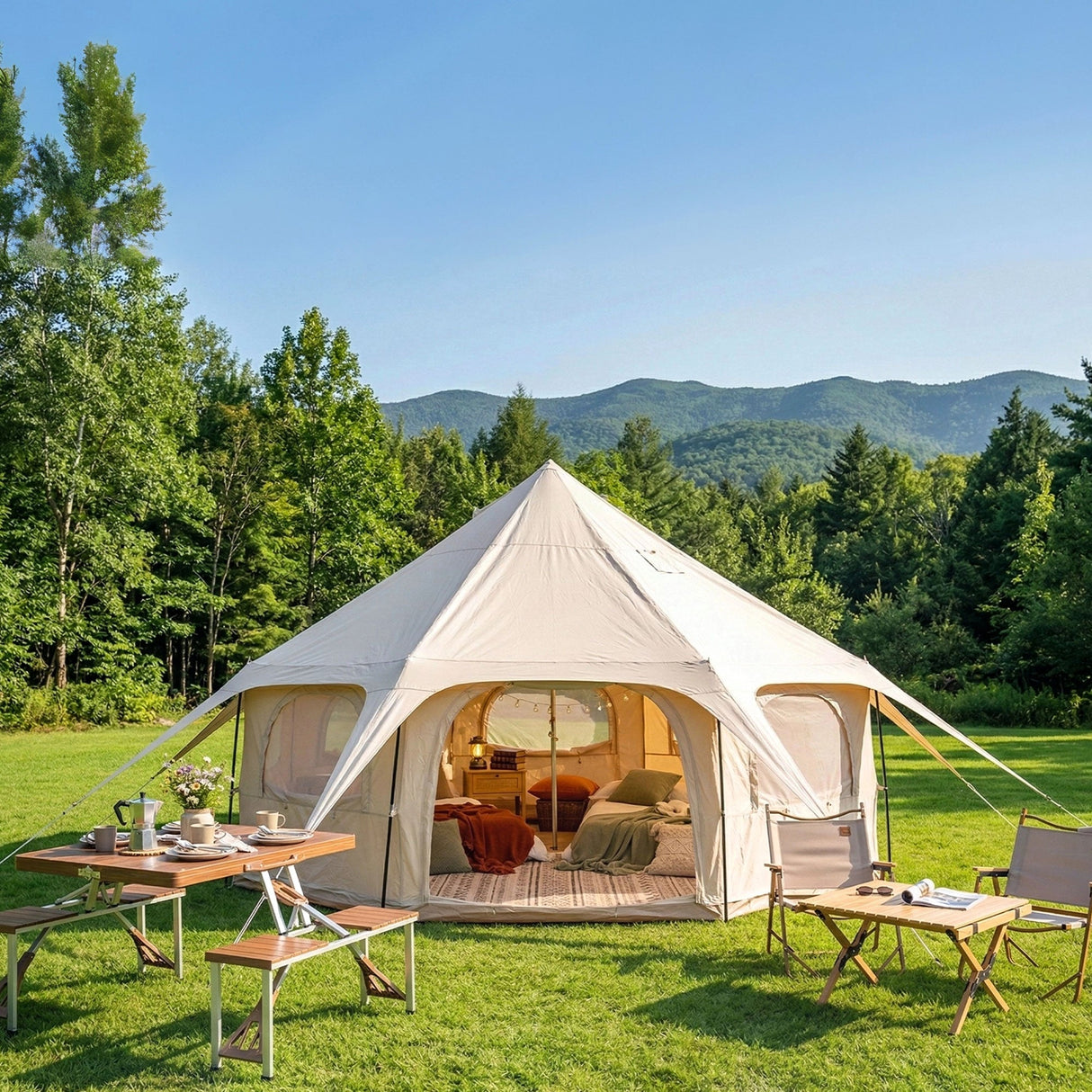 600D Oxford Bell Tent 14.8ft*9.2ft with Stove Jack