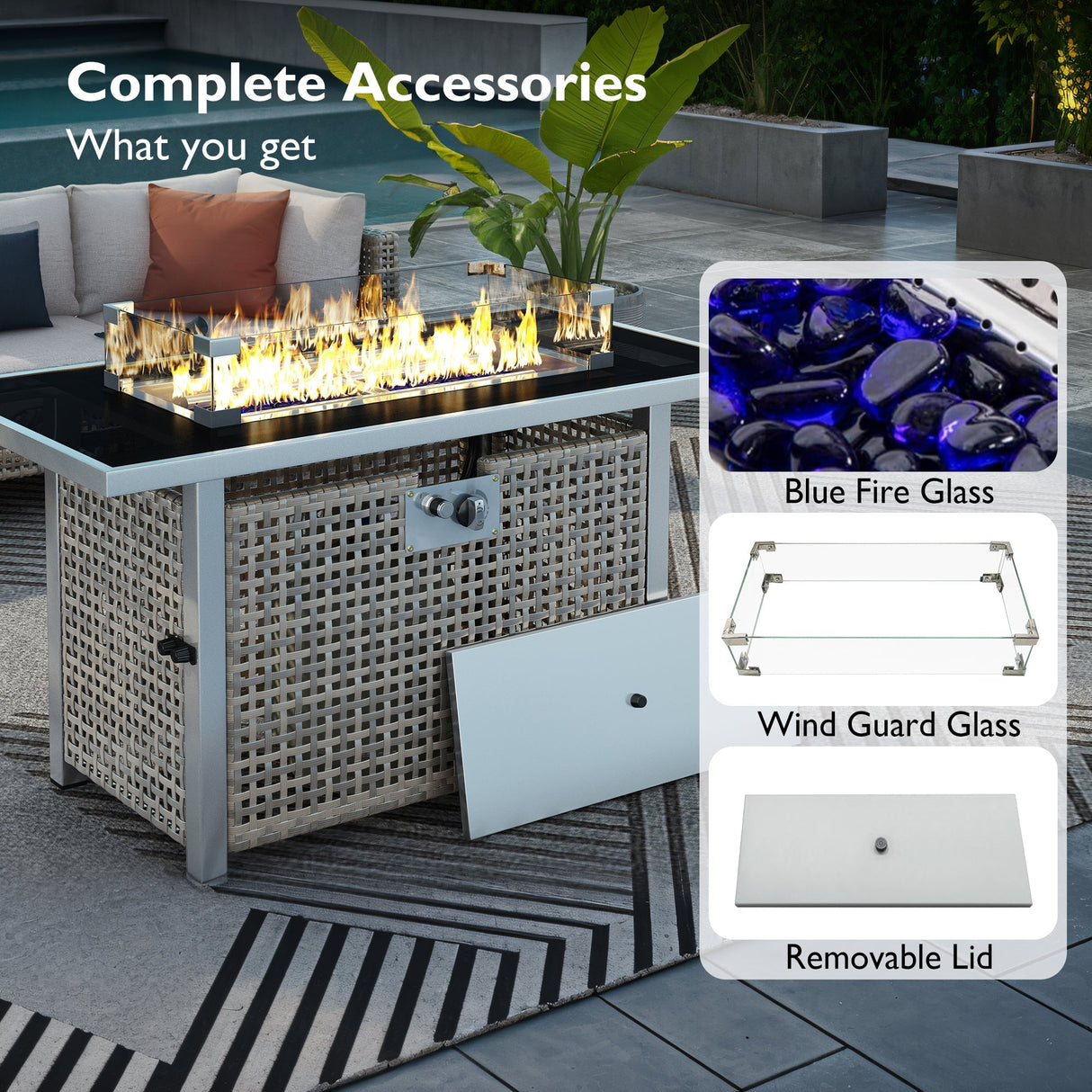 K&K 43' Propane Gas Fire Pit Table, Grey