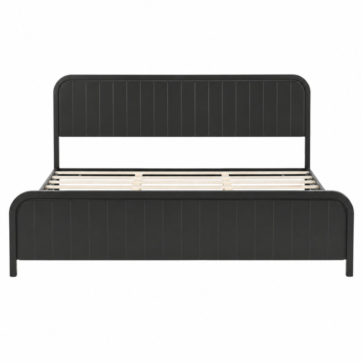 King Bed Frame with Headboard - Modern Wood Platform Bed - Black