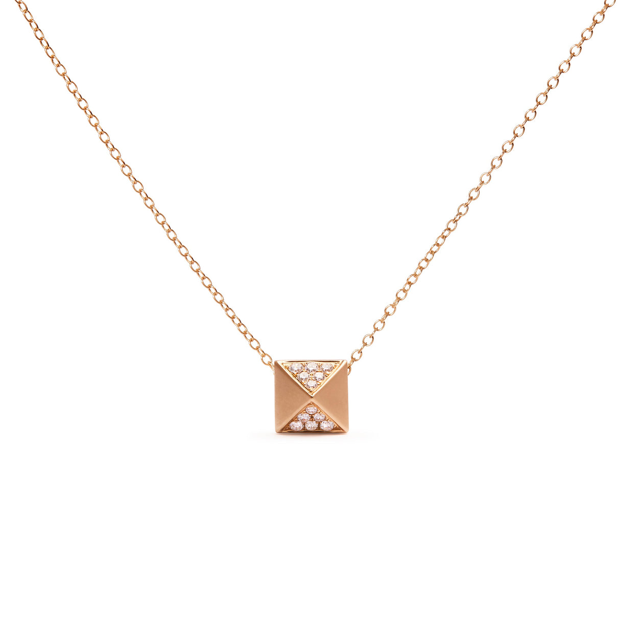 14K Yellow Gold 1/4 Cttw Diamond Matte Finished Pyramid Pendant Necklace (G-H Color, SI1-SI2 Clarity) - 18 Inches