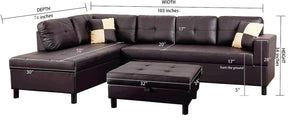 Brown Faux Leather Sectional Sofa Set with Left-Facing Chaise - Brown