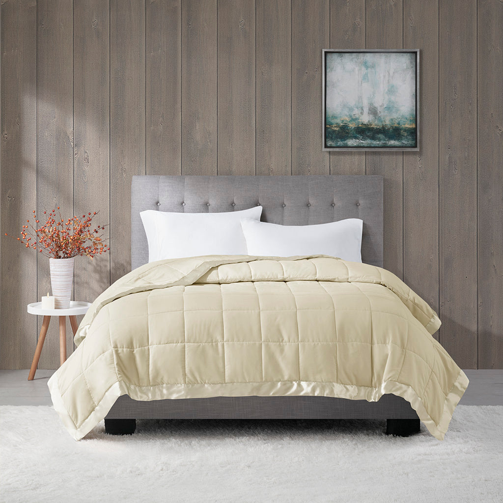 Lightweight Down Alternative Blanket with Satin Trim