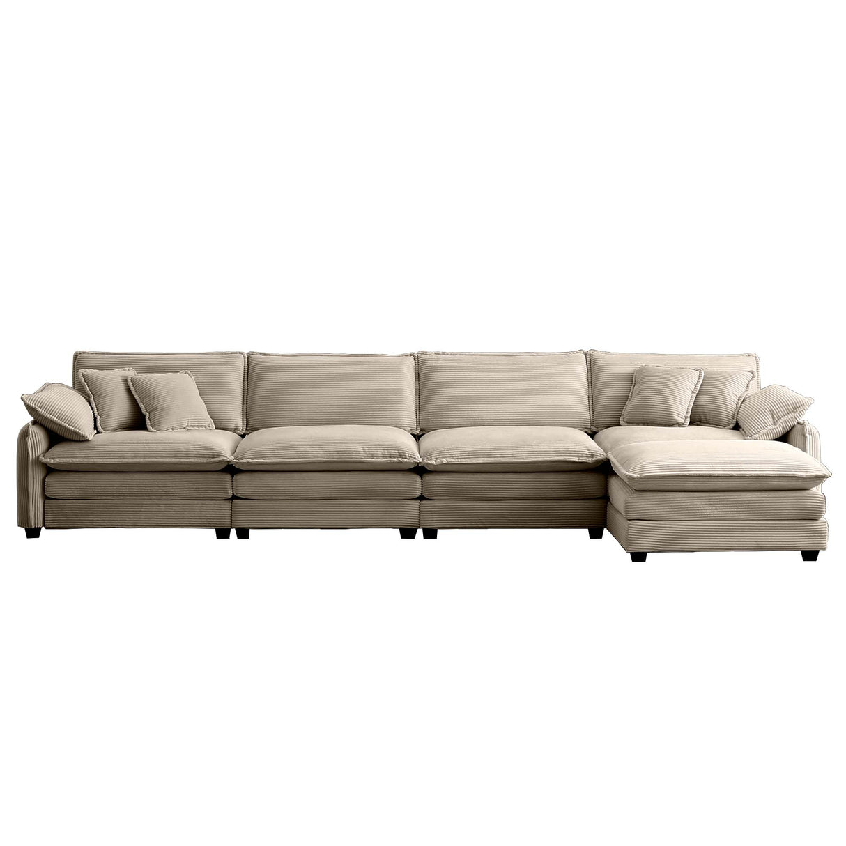 Modern Corduroy Upholstered 4-Seater Sofa with Footstool