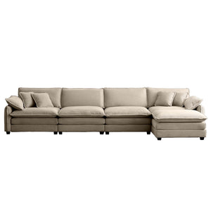 Modern Corduroy Upholstered 4-Seater Sofa with Footstool