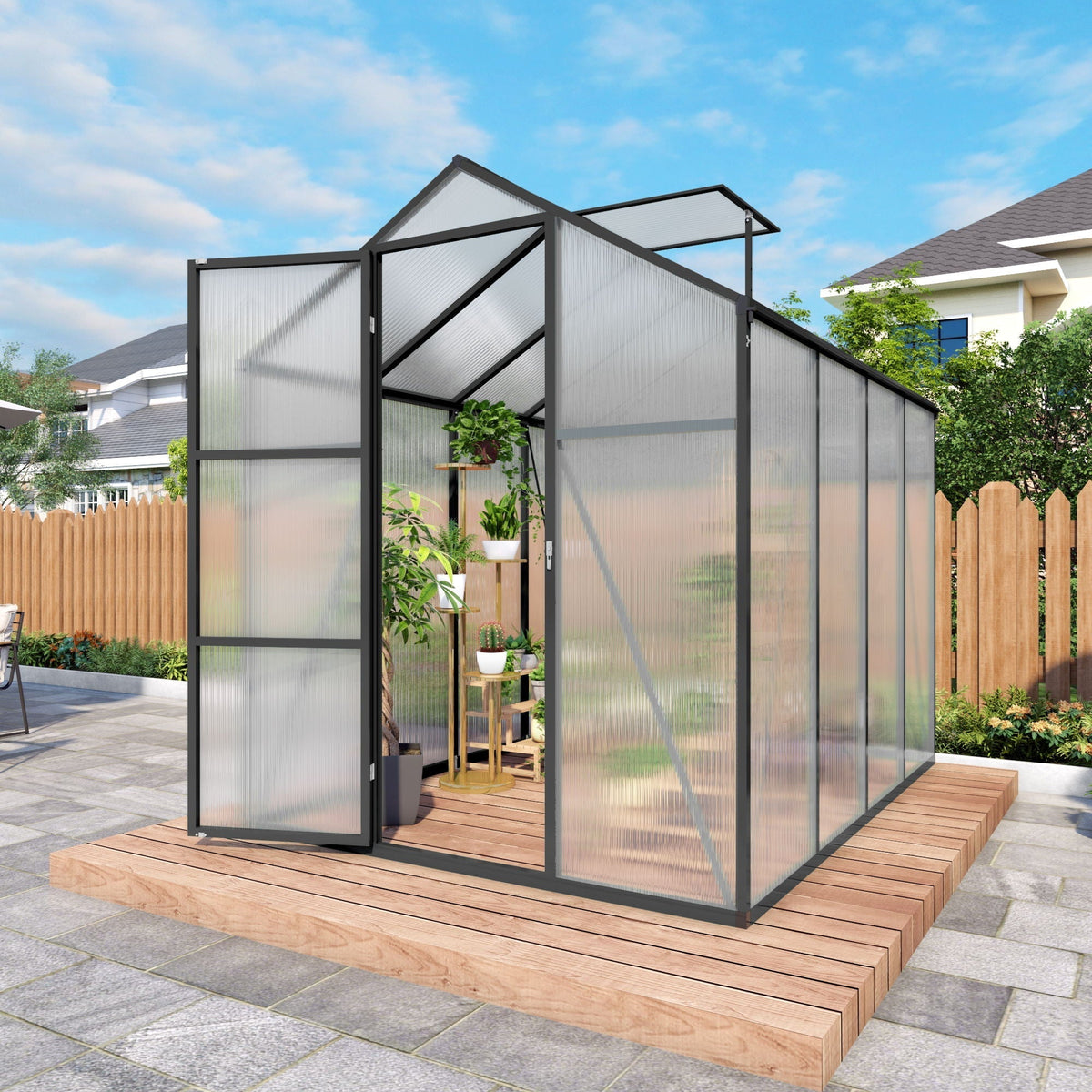 Windproof Greenhouse with Raised Base - Black