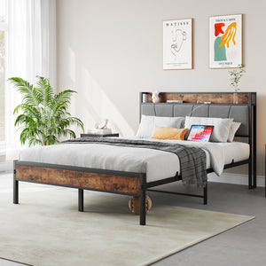 Full Size Bed Frame Storage Headboard with Charging Station