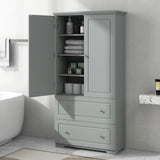 Wide Grey Bathroom Storage Cabinet with Drawers and Adjustable Shelves