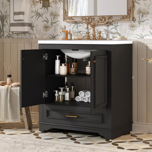 Bathroom Vanity With Sink, Cabinet & 2 Soft Closing Doors & Adjustable Shelf