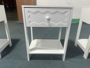 Modern White Nightstand with Drawer and Open Shelf