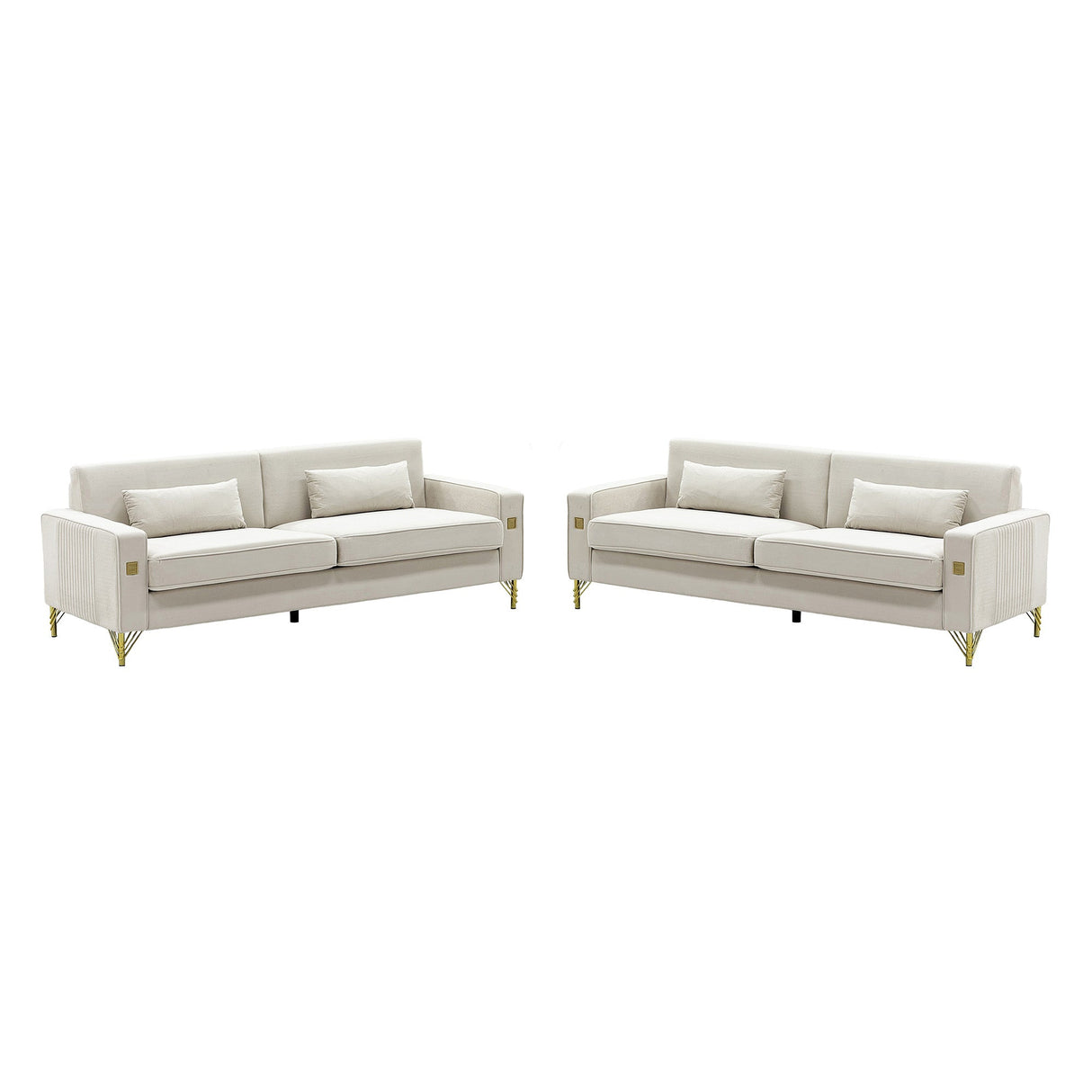 Ivory White 2-Piece Velvet Sofa Set