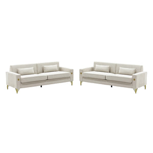 Ivory White 2-Piece Velvet Sofa Set