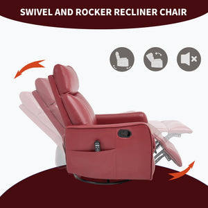 Red Faux Leather Recliner Chair with Heat & Massage - Swivel Rocker