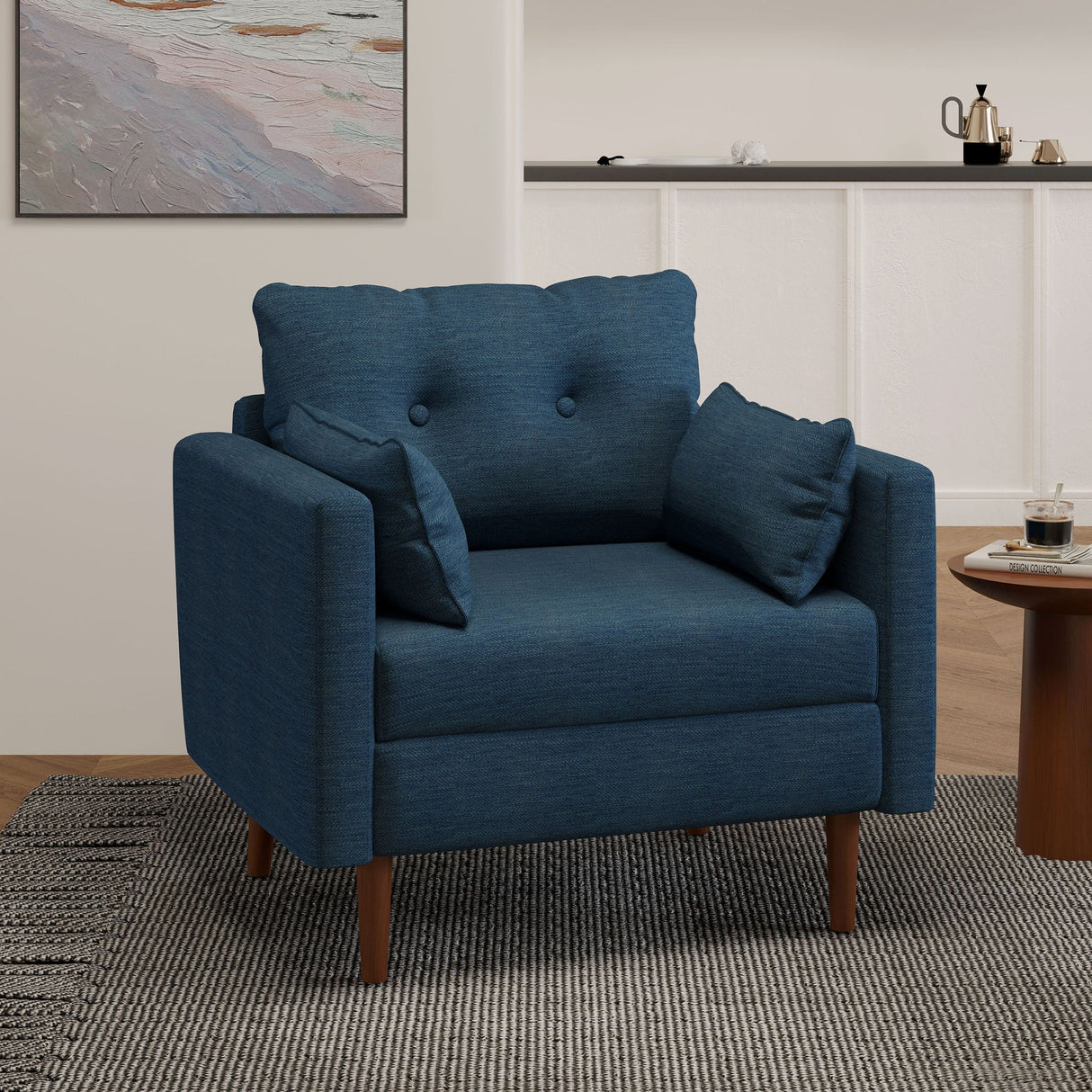 Enchantica - Upholstered Fabric Club Chair With Button Tufted And 2 Accent Pillows