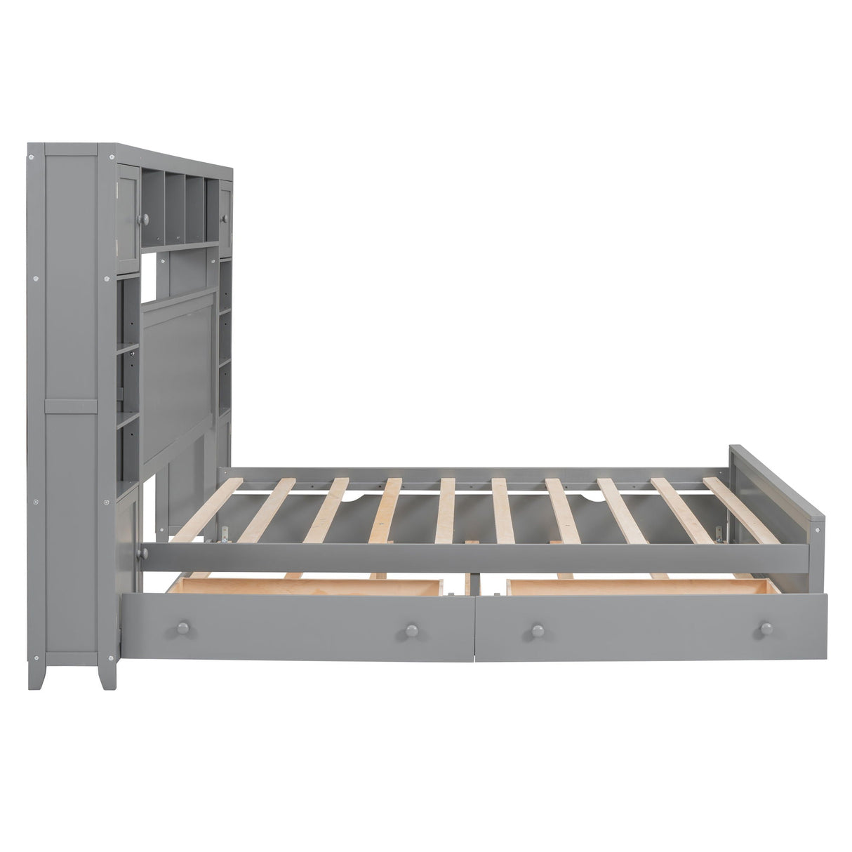 Bed With All In One Cabinet, Shelf And Sockets, Twin Long Trundle