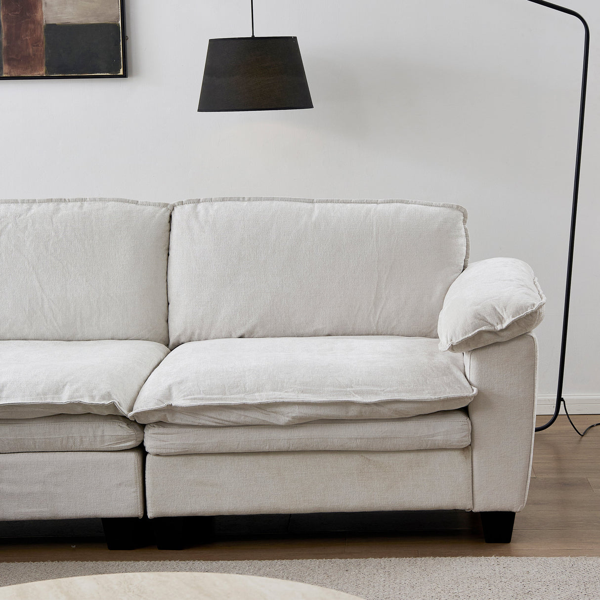 Living Room Furniture Sofa Luxury Couch Four Seater with Two Ottomans Soft Chenille Upholstered U Shape Sofa