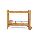Bar Cart with Wine Bottle Holders, Acacia Wood