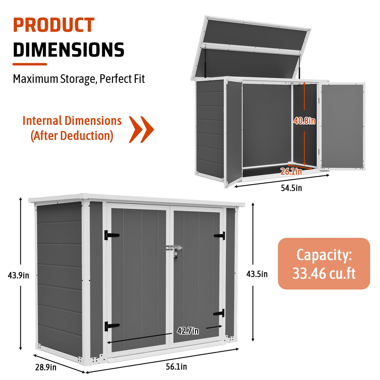 Horizontal Outdoor Storage Shed with Ramp & Hydraulic Lid
