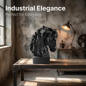 Black Rustic Horse Head Sculpture with Base