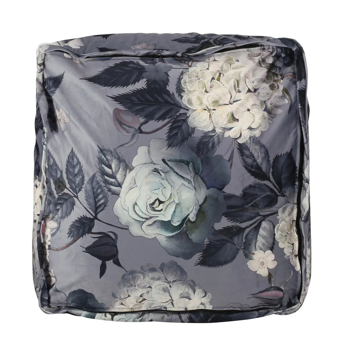Hazel Large Square Pouf With Flower Print