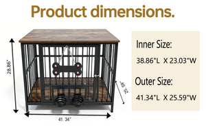 Vintage Wood Grain Dog Cage with Rotating Bowl