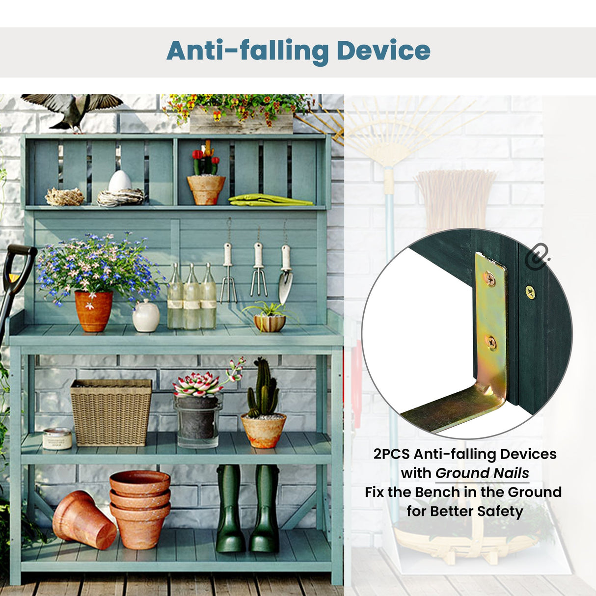 TOPMAX 65' Large Wooden Farmhouse Rustic Outdoor Potting Bench Table