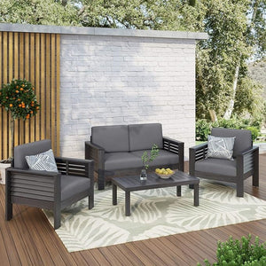 Acacia Wood Loveseat And Coffee Table Set With Cushions
