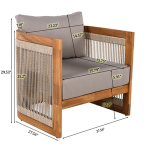 4-Piece Patio Seating Group with Acacia Wood and Woven Rope Accents
