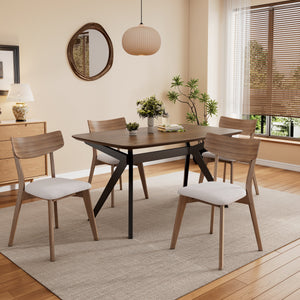 5-Pieces Upholstered Dining Set With Rubberwood Frame