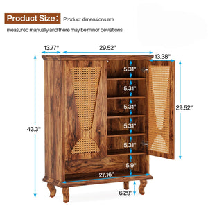 Shoe Cabinet With 5 Tier Freestanding Organizer, Ventilated Doors - Natural Wood