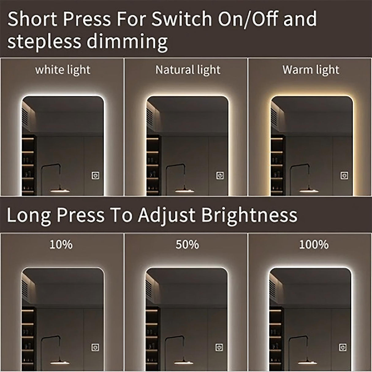 Frameless Full Length Floor Mirror With LED Light, Dimming & 3 Color Modes Mirror - Silver