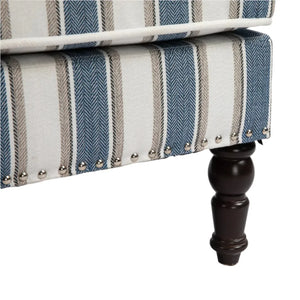 Upholstered Accent Chair with Striped Linen Fabric and Nailhead Trim