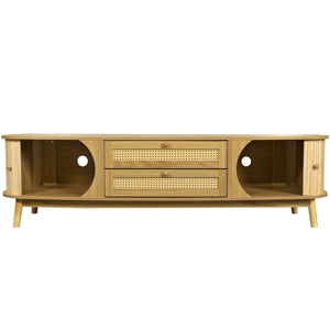 Rattan TV Stand For Tvs Up To 75'', Modern Farmhouse Media Console, Entertainment Center With Legs, TV Cabinet For Living Room, Home Theatre - Natural Wood