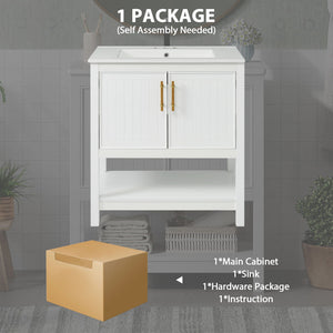 Elegant Bathroom Vanity With Ceramic Sink And Versatile Storage