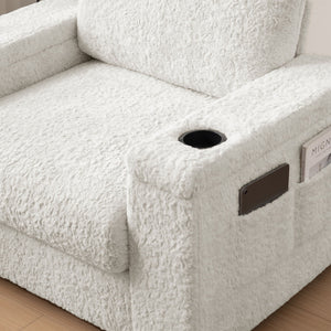 Oversized Chaise Lounge Indoor Rabbit Fur Sofa Bed With Storage Ottoman And Armrests Cup Holders With Deep Seat