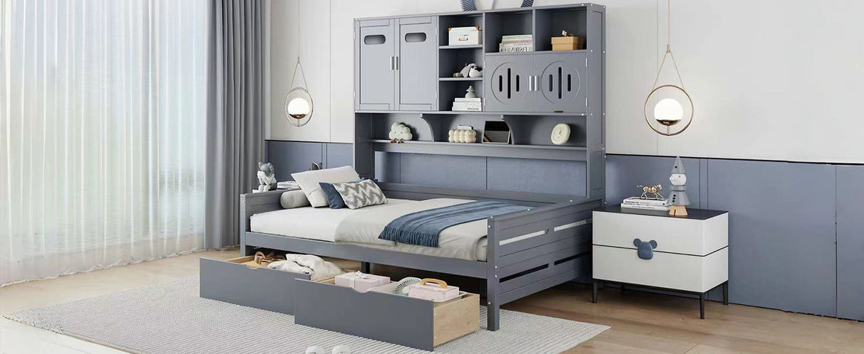 Daybed With All-In-One Cabinet And Shelf